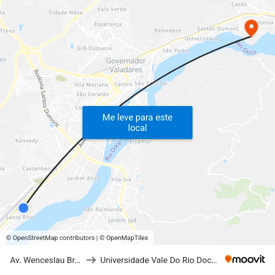 Av. Wenceslau Braz, 1400 to Universidade Vale Do Rio Doce - Campus II map