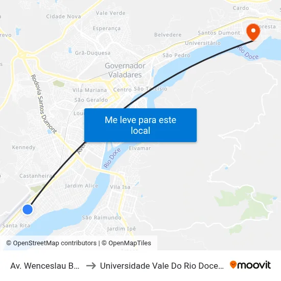Av. Wenceslau Braz, 965 to Universidade Vale Do Rio Doce - Campus II map