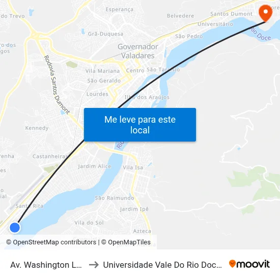 Av. Washington Luís, 2499 to Universidade Vale Do Rio Doce - Campus II map