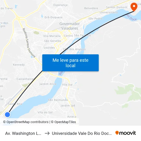 Av. Washington Luís, 2492 to Universidade Vale Do Rio Doce - Campus II map
