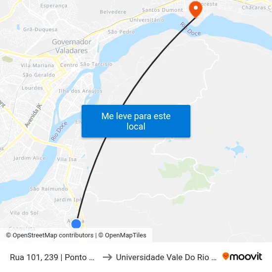 Rua 101, 239 | Ponto Final Do Azteca to Universidade Vale Do Rio Doce - Campus II map