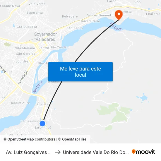 Av. Luiz Gonçalves Lessa, 550 to Universidade Vale Do Rio Doce - Campus II map