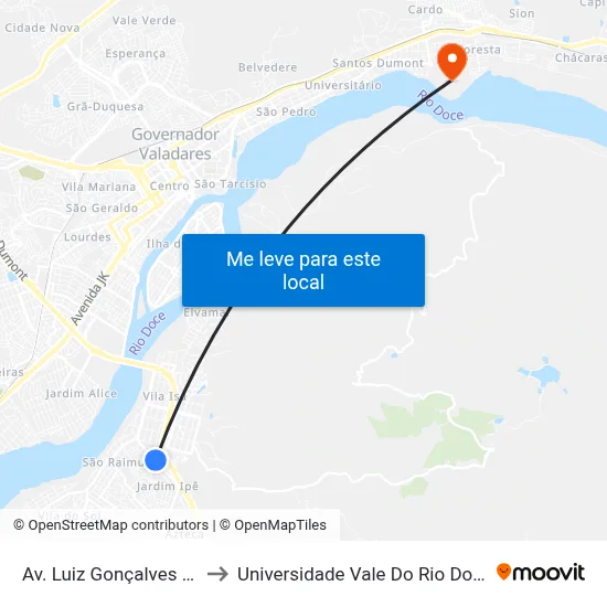 Av. Luiz Gonçalves Lessa, 295 to Universidade Vale Do Rio Doce - Campus II map
