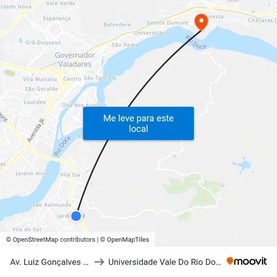 Av. Luiz Gonçalves Lessa, 925 to Universidade Vale Do Rio Doce - Campus II map