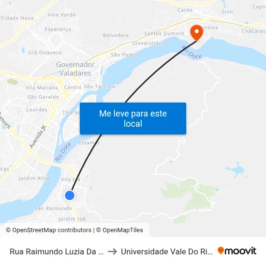Rua Raimundo Luzia Da Silveira, 2231-2309 to Universidade Vale Do Rio Doce - Campus II map