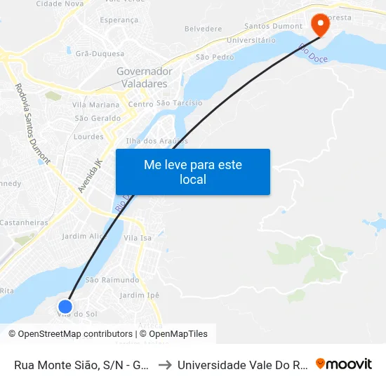 Rua Monte Sião, S/N - Governador Valadares to Universidade Vale Do Rio Doce - Campus II map