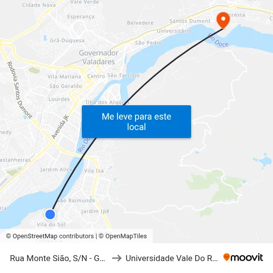 Rua Monte Sião, S/N - Governador Valadares to Universidade Vale Do Rio Doce - Campus II map