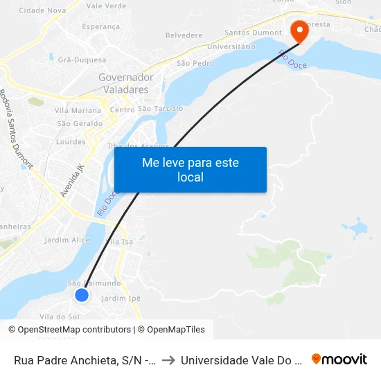 Rua Padre Anchieta, S/N - Governador Valadares to Universidade Vale Do Rio Doce - Campus II map