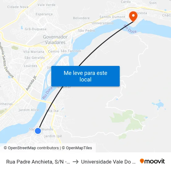 Rua Padre Anchieta, S/N - Governador Valadares to Universidade Vale Do Rio Doce - Campus II map