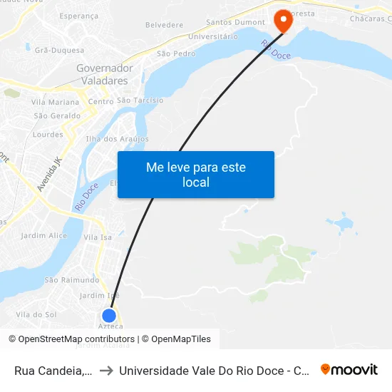 Rua Candeia, 218 to Universidade Vale Do Rio Doce - Campus II map