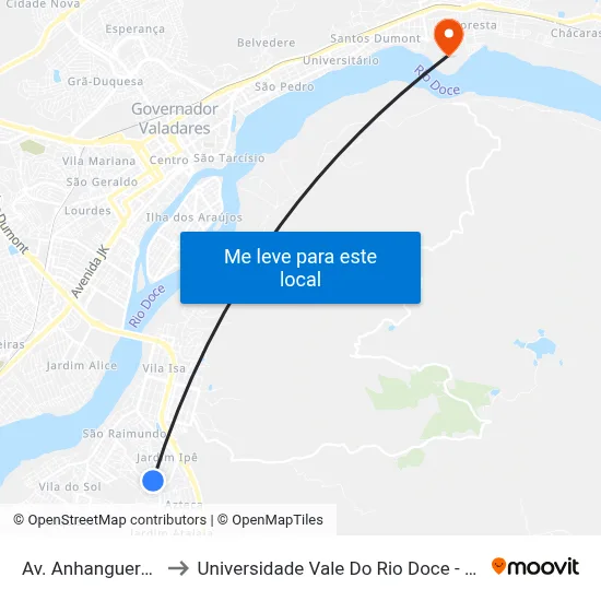 Av. Anhanguera, 401 to Universidade Vale Do Rio Doce - Campus II map