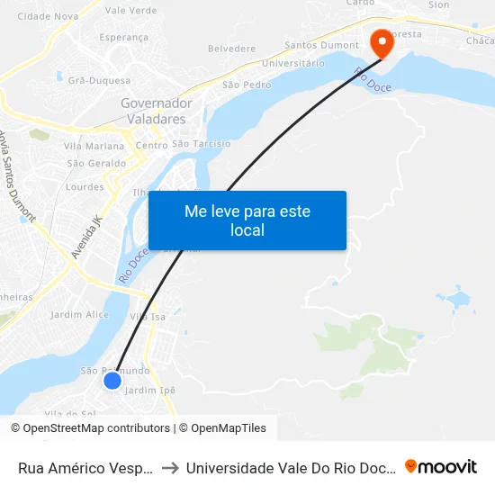 Rua Américo Vespúcio, 484 to Universidade Vale Do Rio Doce - Campus II map