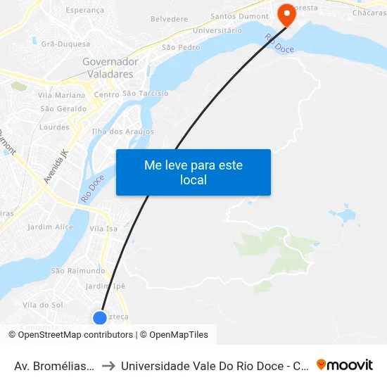 Av. Bromélias, 827 to Universidade Vale Do Rio Doce - Campus II map