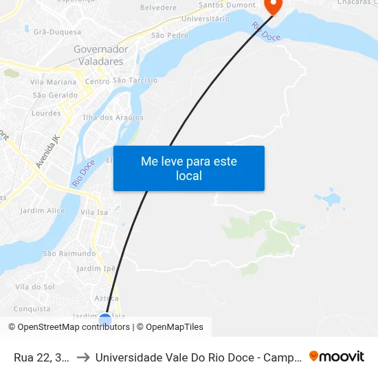 Rua 22, 320 to Universidade Vale Do Rio Doce - Campus II map