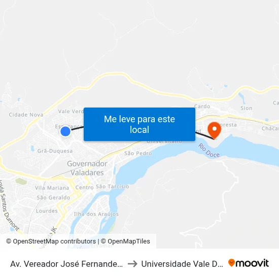 Av. Vereador José Fernandes, 923 | Residencial Esperança to Universidade Vale Do Rio Doce - Campus II map