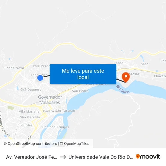 Av. Vereador José Fernandes, 367 to Universidade Vale Do Rio Doce - Campus II map