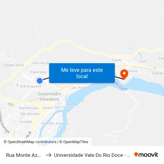 Rua Monte Azul, 200 to Universidade Vale Do Rio Doce - Campus II map