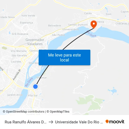 Rua Ranulfo Álvares De Almeida, 195 to Universidade Vale Do Rio Doce - Campus II map