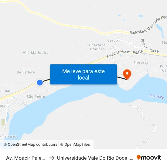 Av. Moacir Paleta, 399 to Universidade Vale Do Rio Doce - Campus II map