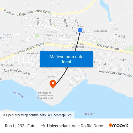 Rua U, 232 | Futuro Feliz to Universidade Vale Do Rio Doce - Campus II map