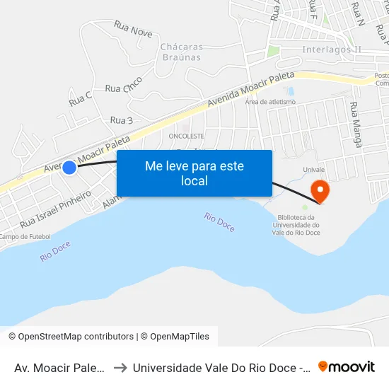 Av. Moacir Paleta, 106 to Universidade Vale Do Rio Doce - Campus II map