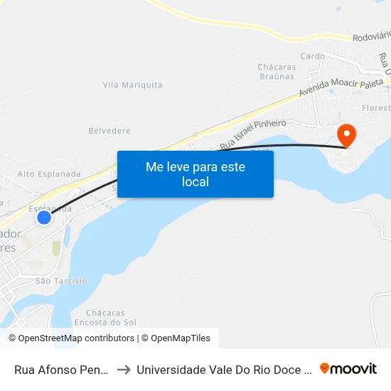 Rua Afonso Pena, 1916 to Universidade Vale Do Rio Doce - Campus II map