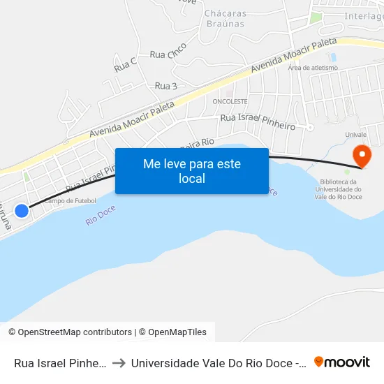 Rua Israel Pinheiro, 59 to Universidade Vale Do Rio Doce - Campus II map