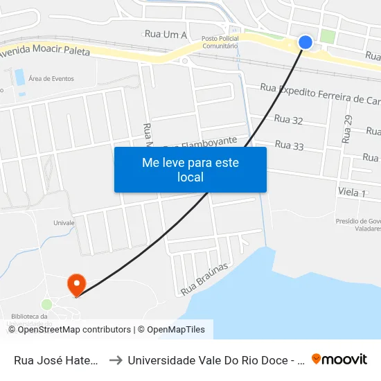 Rua José Hatem, 660 to Universidade Vale Do Rio Doce - Campus II map