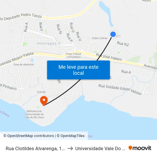 Rua Clotildes Alvarenga, 159 | Ponto Final Do Sion to Universidade Vale Do Rio Doce - Campus II map