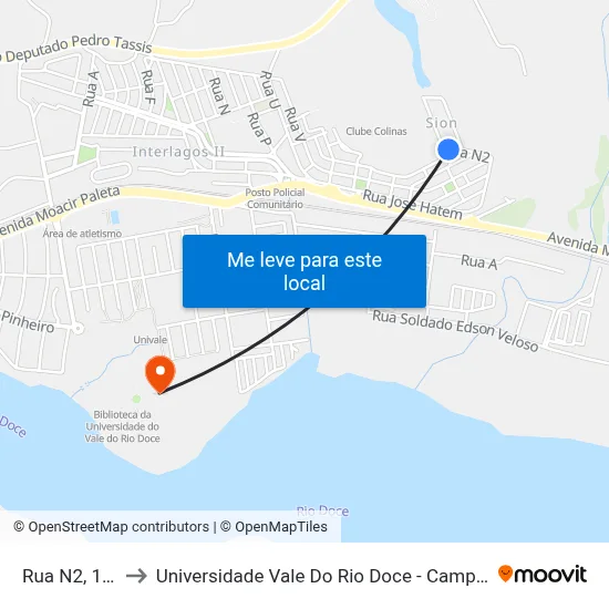 Rua N2, 177 to Universidade Vale Do Rio Doce - Campus II map