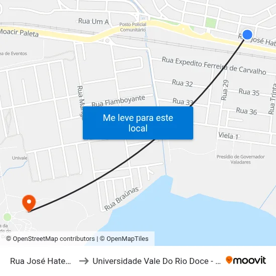 Rua José Hatem, 895 to Universidade Vale Do Rio Doce - Campus II map