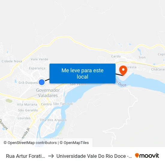 Rua Artur Foratini, 268 to Universidade Vale Do Rio Doce - Campus II map