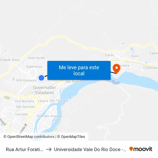 Rua Artur Foratini, 492 to Universidade Vale Do Rio Doce - Campus II map