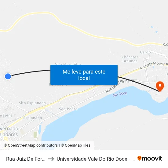 Rua Juiz De Fora, 748 to Universidade Vale Do Rio Doce - Campus II map