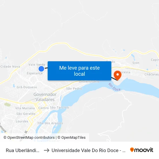 Rua Uberlândia, 352 to Universidade Vale Do Rio Doce - Campus II map