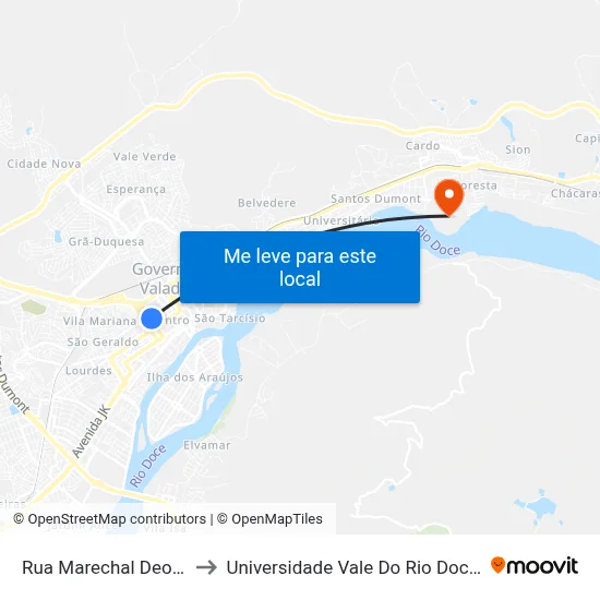 Rua Marechal Deodoro, 696 to Universidade Vale Do Rio Doce - Campus II map