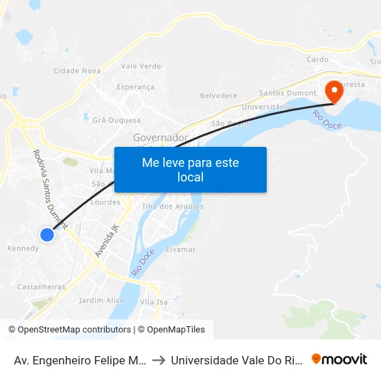 Av. Engenheiro Felipe Moreira Caldas, 499 to Universidade Vale Do Rio Doce - Campus II map