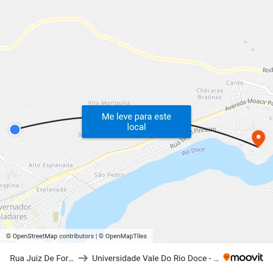 Rua Juiz De Fora, 596 to Universidade Vale Do Rio Doce - Campus II map