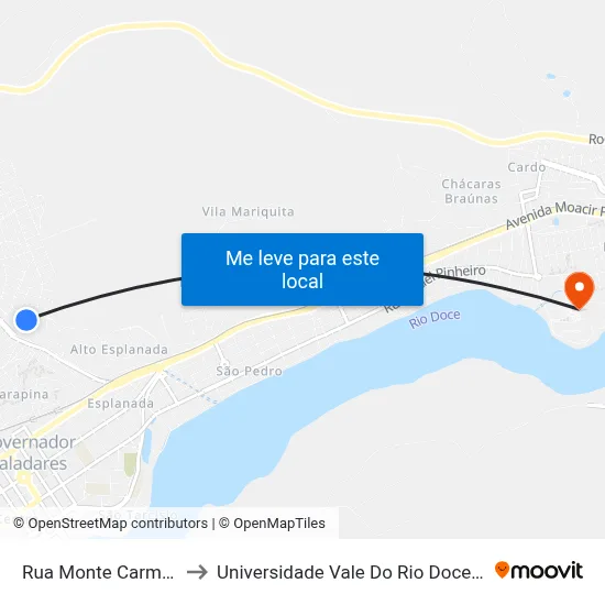 Rua Monte Carmelo, 110 to Universidade Vale Do Rio Doce - Campus II map
