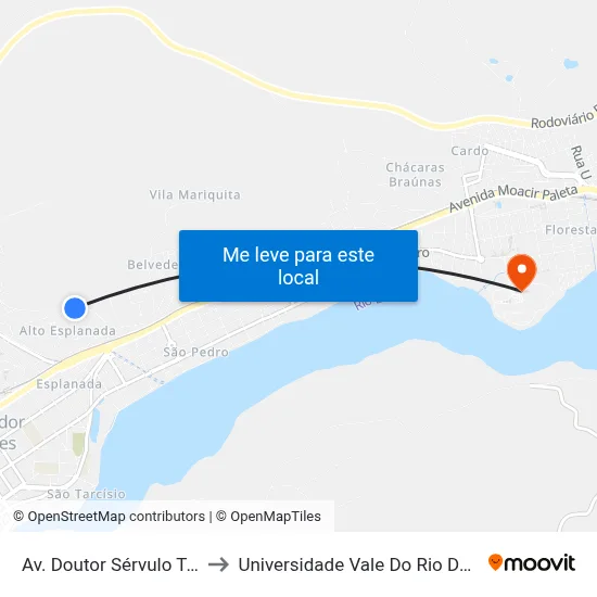 Av. Doutor Sérvulo Teixeira, 590 to Universidade Vale Do Rio Doce - Campus II map