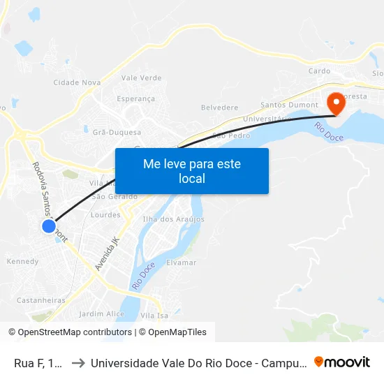 Rua F, 164 to Universidade Vale Do Rio Doce - Campus II map