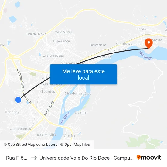 Rua F, 510 to Universidade Vale Do Rio Doce - Campus II map