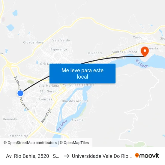 Av. Rio Bahia, 2520 | Sentido Turmalina to Universidade Vale Do Rio Doce - Campus II map