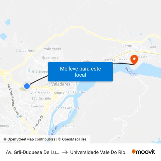 Av. Grã-Duquesa De Luxemburgo, 4795 to Universidade Vale Do Rio Doce - Campus II map