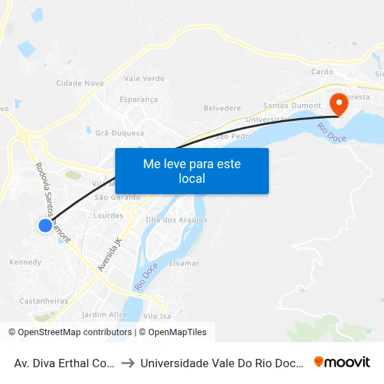Av. Diva Erthal Collier, 205 to Universidade Vale Do Rio Doce - Campus II map
