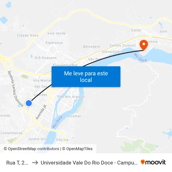 Rua T, 215 to Universidade Vale Do Rio Doce - Campus II map