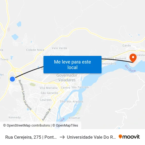 Rua Cerejeira, 275 | Ponto Final Do Turmalina to Universidade Vale Do Rio Doce - Campus II map