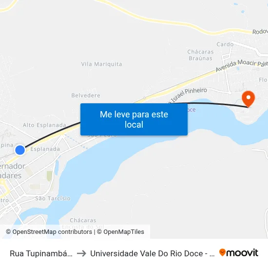 Rua Tupinambás, 387 to Universidade Vale Do Rio Doce - Campus II map