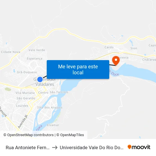 Rua Antoniete Fernandes, 49 to Universidade Vale Do Rio Doce - Campus II map