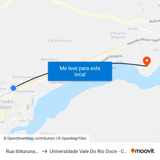 Rua Ibituruna, 175 to Universidade Vale Do Rio Doce - Campus II map